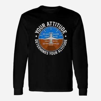 Attitude Altitude Aviation Positive Motivational Message Long Sleeve T-Shirt - Seseable