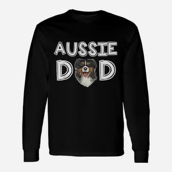 Aussie Dad Daddy Fathers Day Australian Shepherd Long Sleeve T-Shirt - Seseable