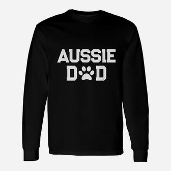 Aussie Dad Paw Print Australian Shepherd Dog Owner Long Sleeve T-Shirt - Seseable