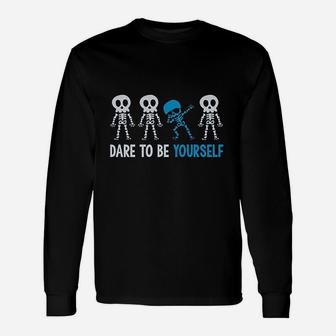 Autism Awareness Dare To Be Yourself Dabbing Skeleton Long Sleeve T-Shirt - Seseable
