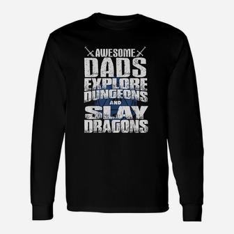 Awesome Dads Explore Dungeons D20 Long Sleeve T-Shirt - Seseable
