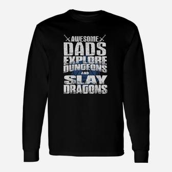 Awesome Dads Explore Dungeons D20 Tabletop Rpg Fantasy Gamer Long Sleeve T-Shirt - Seseable