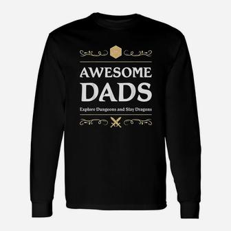 Awesome Dads Explore Dungeons D20 Tabletop Rpg Father Gamer Long Sleeve T-Shirt - Seseable