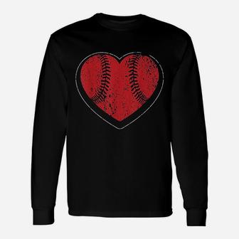 Baseball Heart Vintage Valentines Day Long Sleeve T-Shirt - Seseable