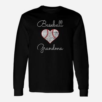 Baseball Inspired Grandma Distressed Ball Heart Long Sleeve T-Shirt - Seseable