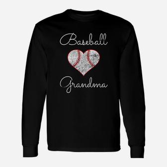 Baseball Inspired Grandma Distressed Ball Heart Long Sleeve T-Shirt - Seseable