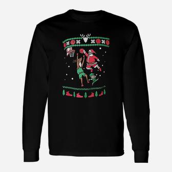Basketball Christmas Dunking Santa Ugly Christmas Long Sleeve T-Shirt - Seseable