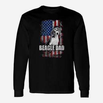 Beagle Dad Proud American Flag Dog Long Sleeve T-Shirt - Seseable