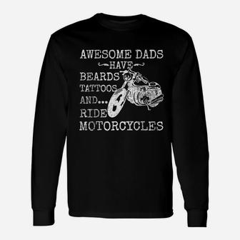 Beard Awesome Dad Beard Tattoos And Motorcycles Long Sleeve T-Shirt - Seseable