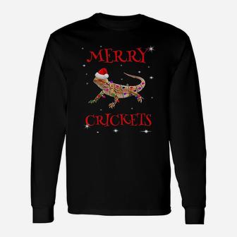 Bearded Dragon Christmas Merry Crickets Long Sleeve T-Shirt - Seseable