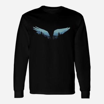 Beautiful Flying Eagle Night Sky Forest Bird Silhouette Long Sleeve T-Shirt - Seseable