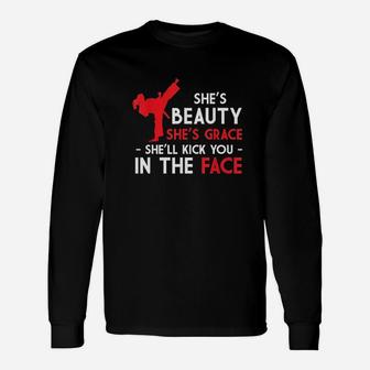Beauty And Grace Girls Martial Arts Tkd Karate Test Mom Dad Long Sleeve T-Shirt - Seseable