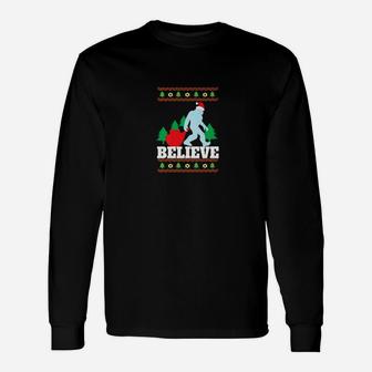 Believe In Bigfoot Ugly Christmas Sweater Long Sleeve T-Shirt - Seseable