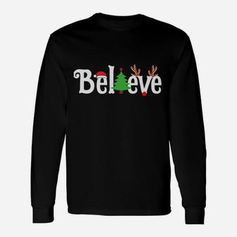 Believe Christmas Reindeer Long Sleeve T-Shirt - Seseable
