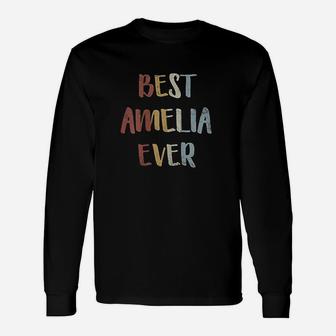 Best Amelia Ever Retro Vintage First Name Long Sleeve T-Shirt - Seseable