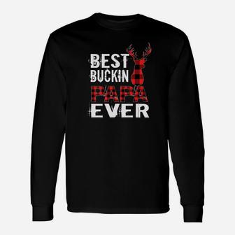 Best Buckin Papa Ever Red Plaid Deer Hunting Father Long Sleeve T-Shirt - Seseable