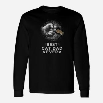 Best Cat Dad Ever Father Kitten Paw Fist Bump Long Sleeve T-Shirt - Seseable