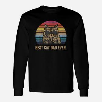 Best Cat Dad Ever Papa Birthday Long Sleeve T-Shirt - Seseable
