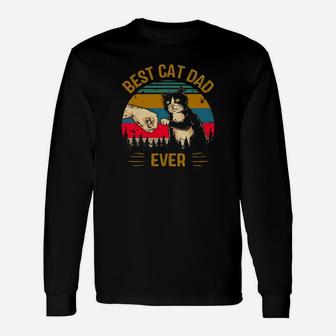 Best Cat Dad Ever Paw Fist Bump Fit Vintage Shirt Long Sleeve T-Shirt - Seseable