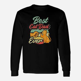 Best Cat Dad Ever Retro Vintage Best Cat Father Long Sleeve T-Shirt - Seseable