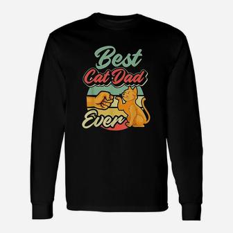 Best Cat Dad Ever Retro Vintage Best Cat Father Long Sleeve T-Shirt - Seseable