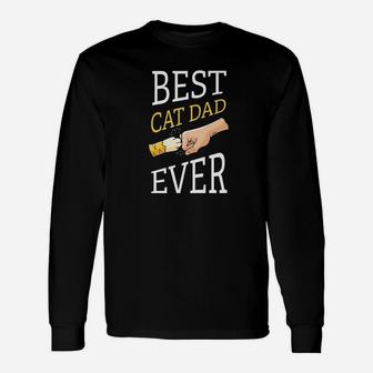 Best Cat Dad Ever Men Shirt Paw Fist Bump Cat Lover Apparel Long Sleeve T-Shirt - Seseable