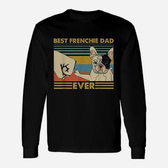Best Frenchie Dad Ever Retro Vintage Sunset Long Sleeve T-Shirt - Seseable