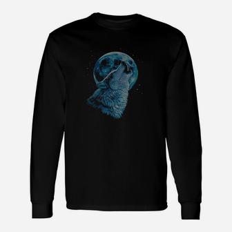 Big Clothing Lone Wolf Howling At The Moon Long Sleeve T-Shirt - Seseable
