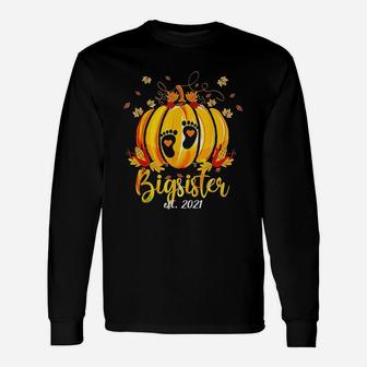 Big Sister 2021 Pumpkin Matching Thanksgiving Long Sleeve T-Shirt - Seseable