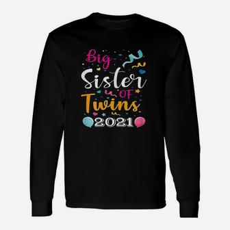 Big Sister Of Twins 2021 Preg Announcement Sibling Long Sleeve T-Shirt - Seseable