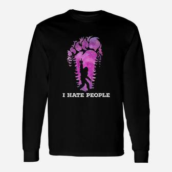 Bigfoot Middle Finger I Hate People Abduction Sasquatch Long Sleeve T-Shirt - Seseable