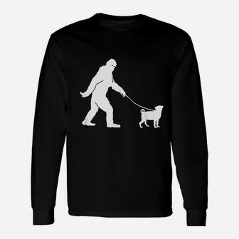 Bigfoot Sasquatch Walking Pug Dog Lovers Long Sleeve T-Shirt - Seseable