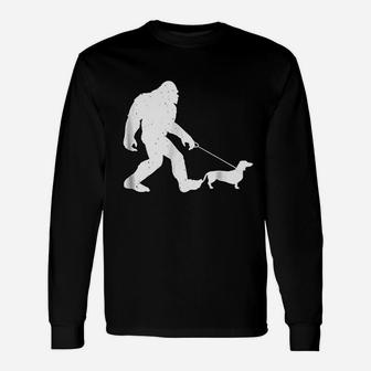 Bigfoot Walking Dachshund Dog Long Sleeve T-Shirt - Seseable