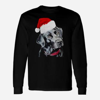 Black Labrador At Christmas Long Sleeve T-Shirt - Seseable