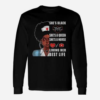 Black Nurse Women Melanin Nurse Living Her Best Life Long Sleeve T-Shirt - Seseable
