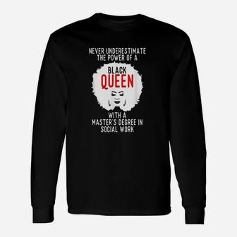 Black Queen Msw Social Work Power Masters Graduation Long Sleeve T-Shirt - Seseable