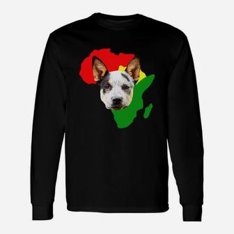 Black History Month African Map Australian Cattle Dog For Pet Lovers Proud Black Long Sleeve T-Shirt - Seseable