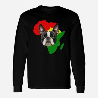 Black History Month African Map Boston Terrier For Pet Lovers Proud Black Long Sleeve T-Shirt - Seseable