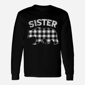 Black And White Buffalo Plaid Sister Bear Christmas Long Sleeve T-Shirt - Seseable