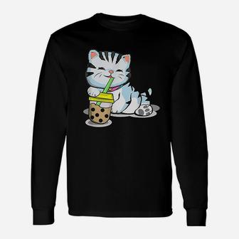 Boba Tea Cat Lover Kawaii Japanese Anime Long Sleeve T-Shirt - Seseable