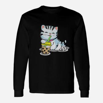 Boba Tea Cat Lover Kawaii Japanese Anime Long Sleeve T-Shirt - Seseable