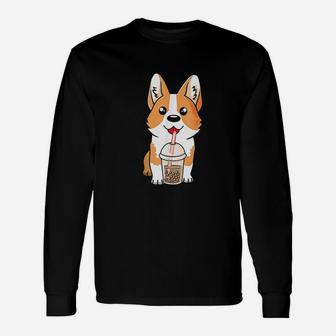 Boba Tea Corgi Dog Puppy Lover Long Sleeve T-Shirt - Seseable