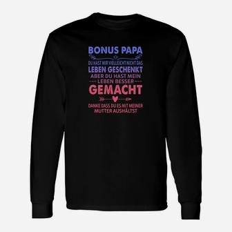 Bonus Papa Dankeschön Langarmshirts, Botschaft für Stiefvater, Schwarz - Seseable