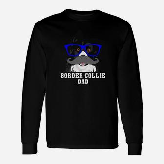 Border Collie Hipster Dad Dog Lover Long Sleeve T-Shirt - Seseable