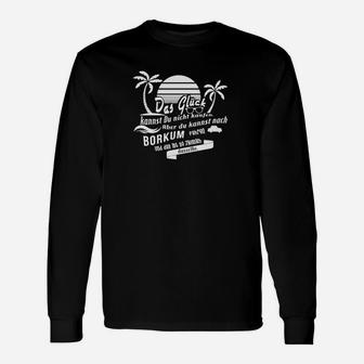 Borkum Urlaubsmotiv Langarmshirts Schwarz, Palmen Sonnenuntergang Design - Seseable