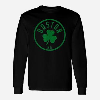 Boston Basketball Shamrock Massachusetts Vintage Distressed Long Sleeve T-Shirt - Seseable