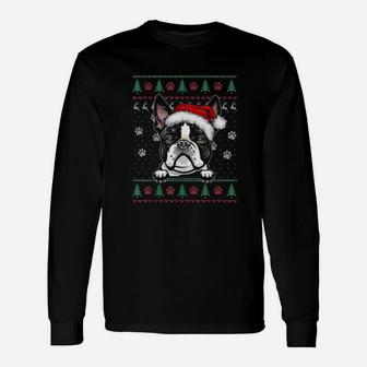 Boston Terrier Christmas Ugly Dog Lover Xmas Long Sleeve T-Shirt - Seseable