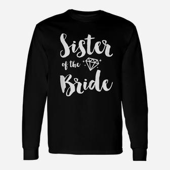Bridal Party Sister Of The Bride Navy Blue Cute Drawing Long Sleeve T-Shirt - Seseable