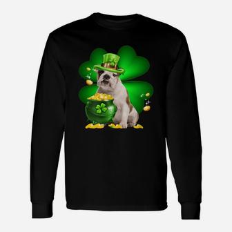 Bulldog Shamrock St Patricks Day Irish Great Dog Lovers Long Sleeve T-Shirt - Seseable