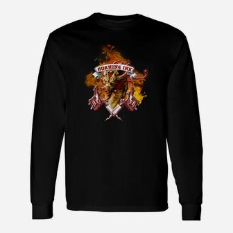 Burning Ink Flammen-Design Langarmshirts mit Kreuzmuster für Herren - Seseable